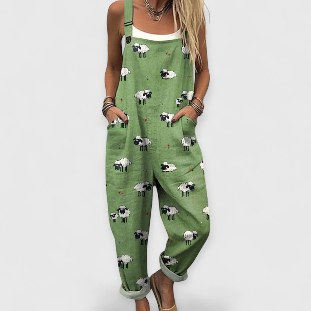 Andrea | Wide-Leg Sheep Print Jumpsuit