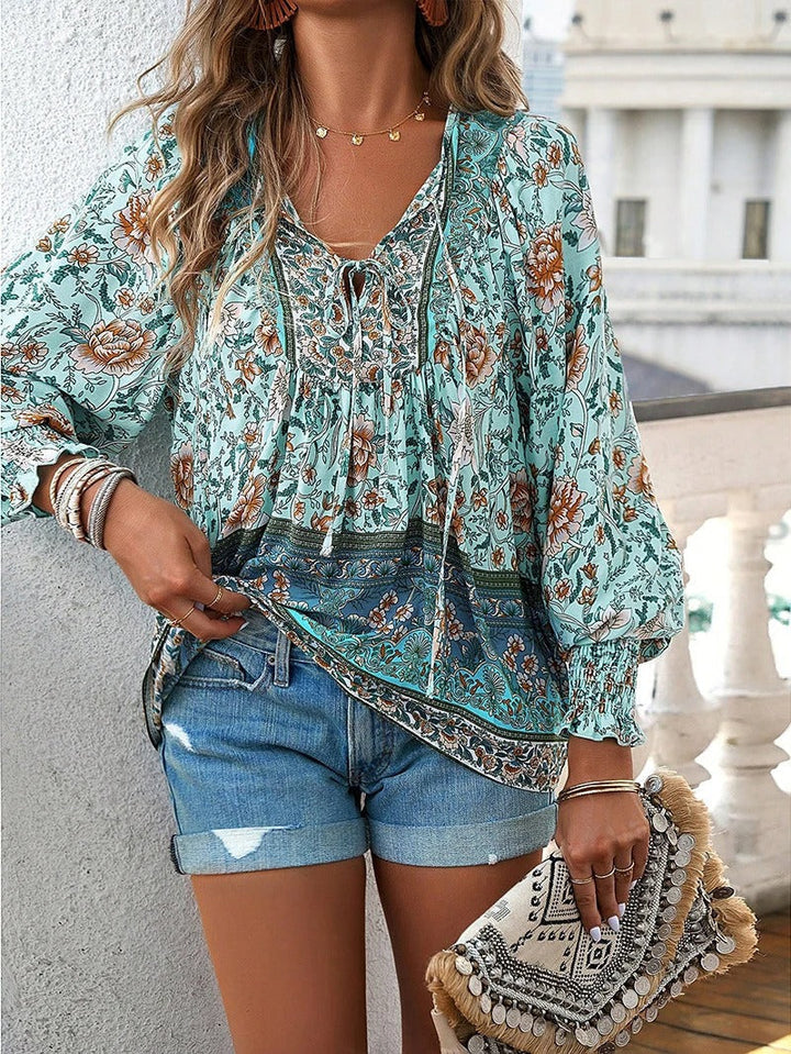 Stella | Boho Floral Ruffle Blouse