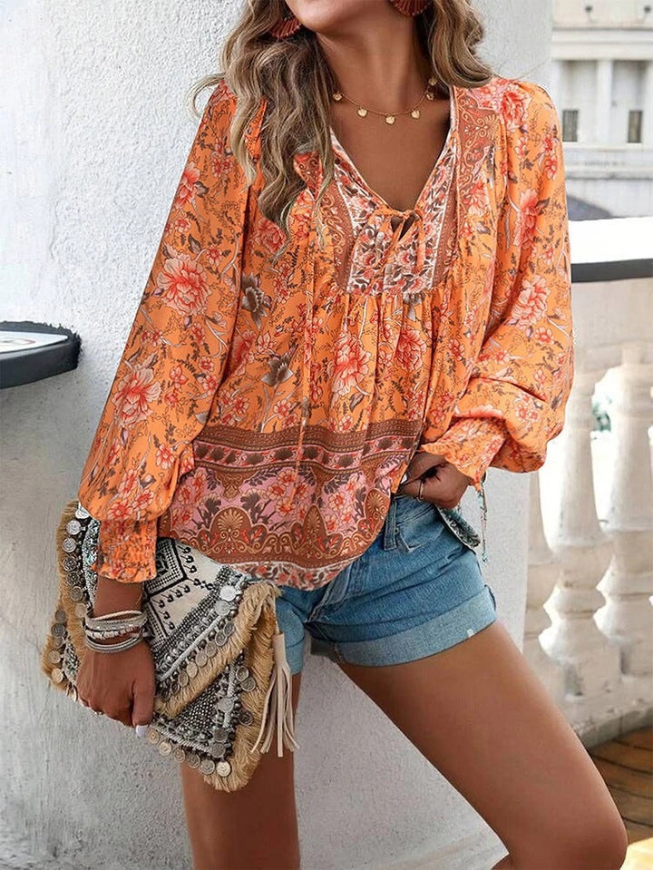 Stella | Boho Floral Ruffle Blouse