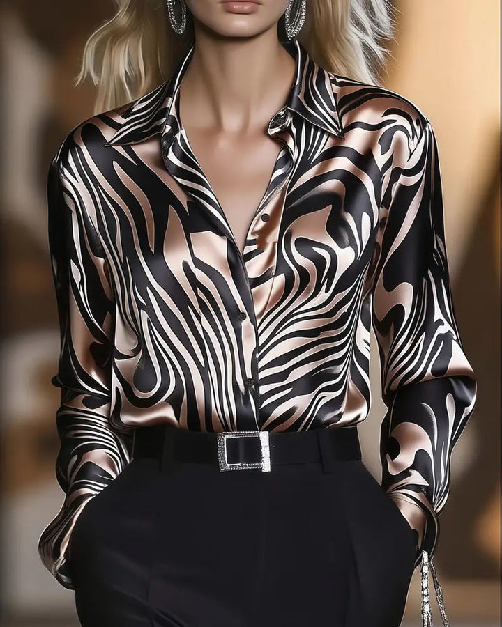 Carenza | Elegant Abstract-Print Glossy Shirt