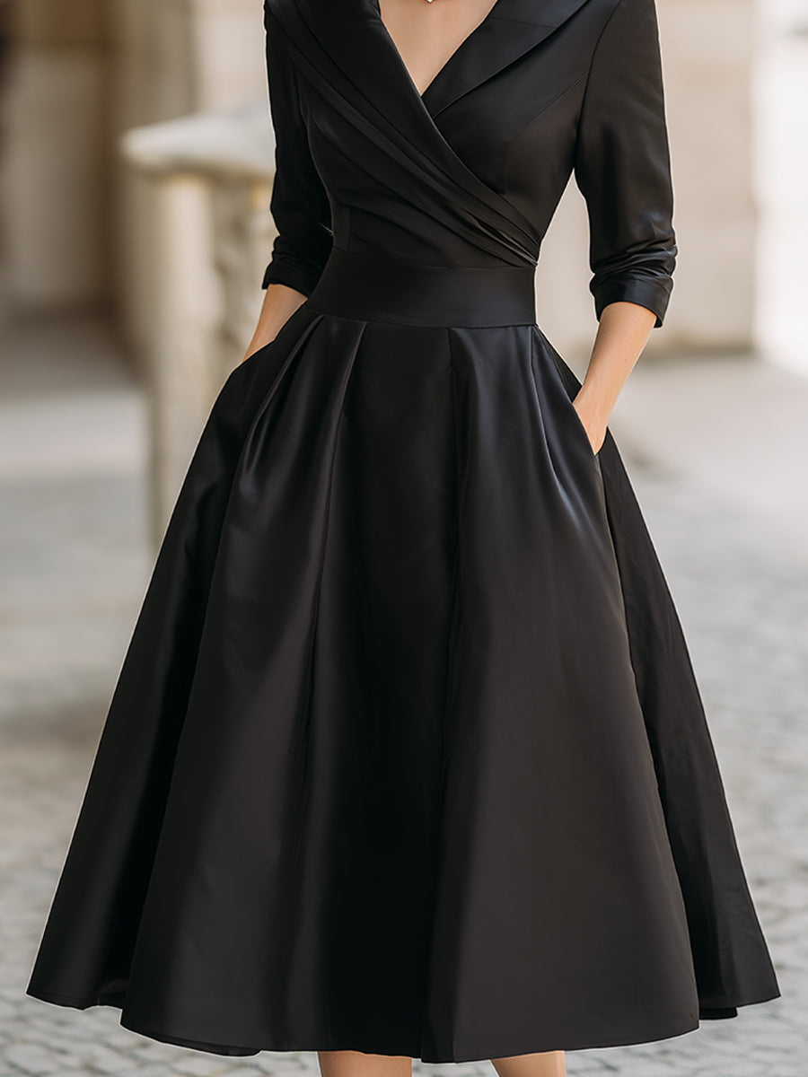 Lea | Elegant Draped Midi Dress with A-Line Silhouette