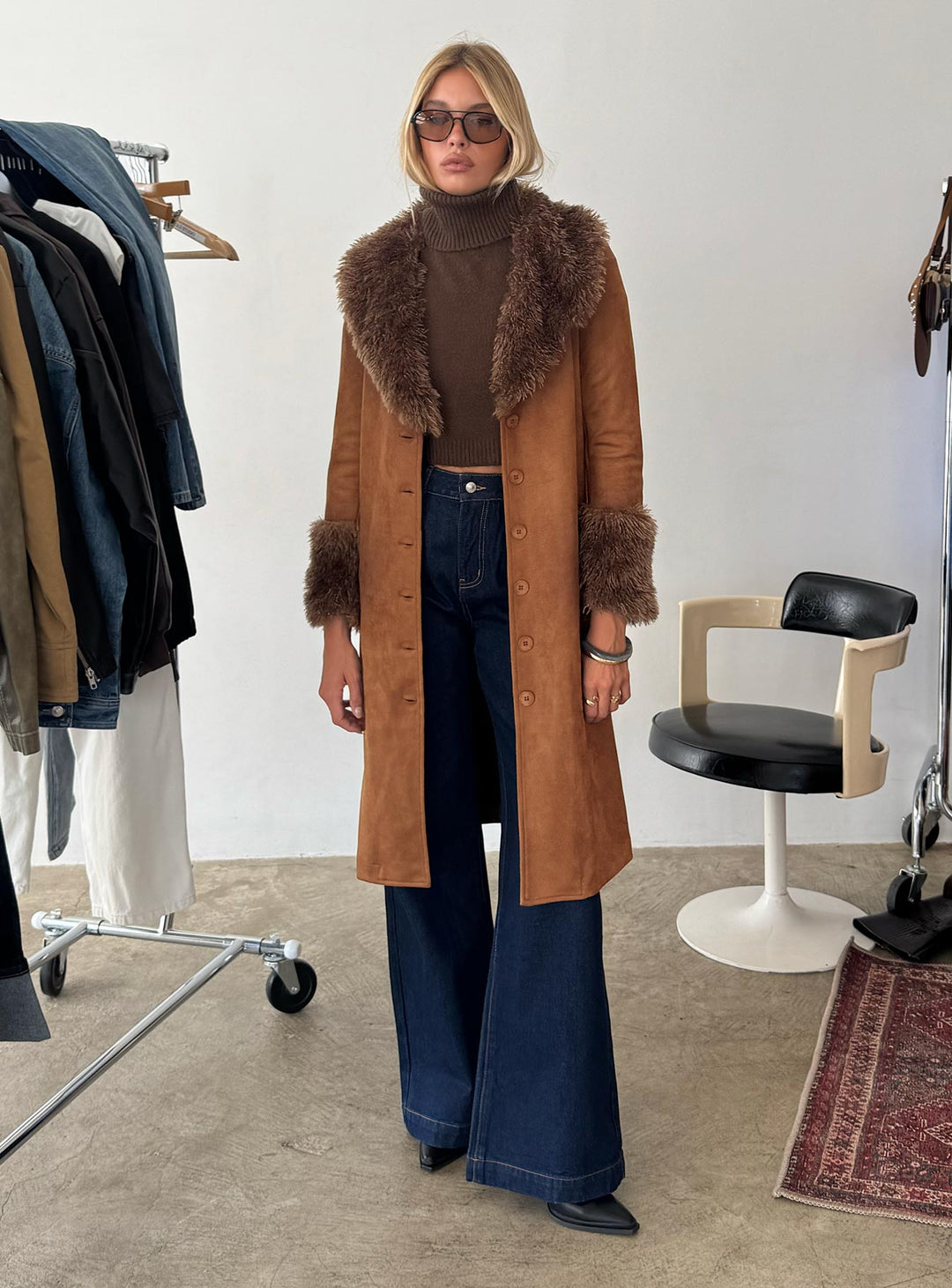 Allegra | Classic Long Trench Coat with Warm Fur Accents