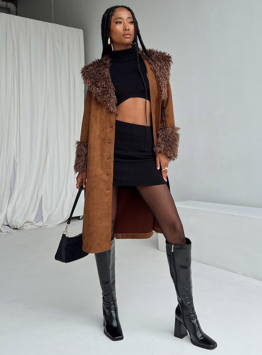 Allegra | Classic Long Trench Coat with Warm Fur Accents
