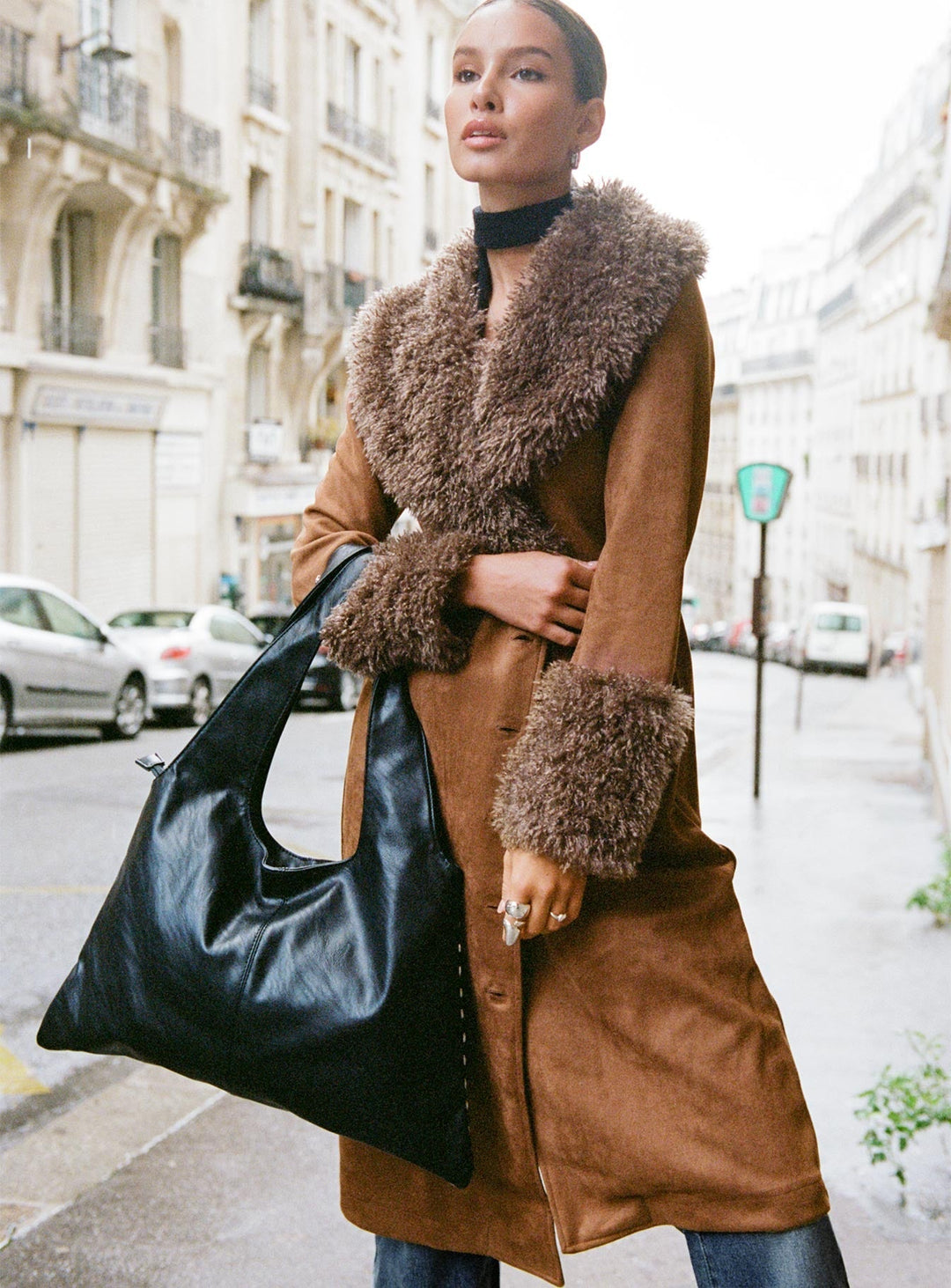 Allegra | Classic Long Trench Coat with Warm Fur Accents