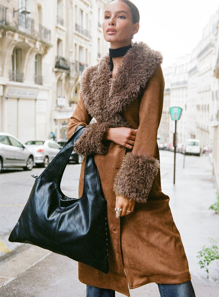 Allegra | Classic Long Trench Coat with Warm Fur Accents