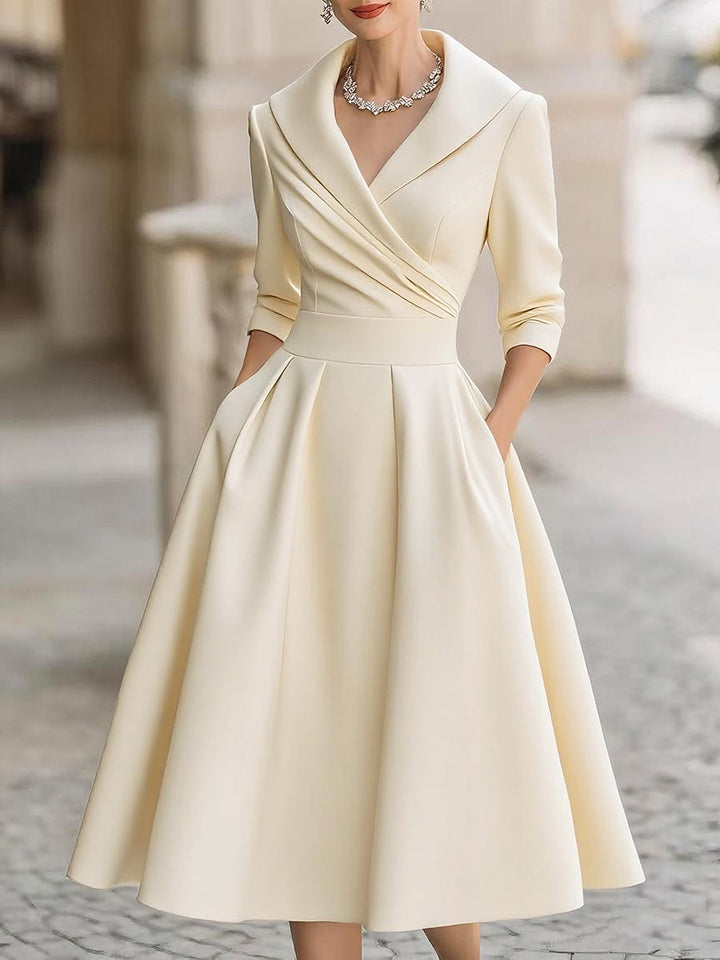 Lea | Elegant Draped Midi Dress with A-Line Silhouette