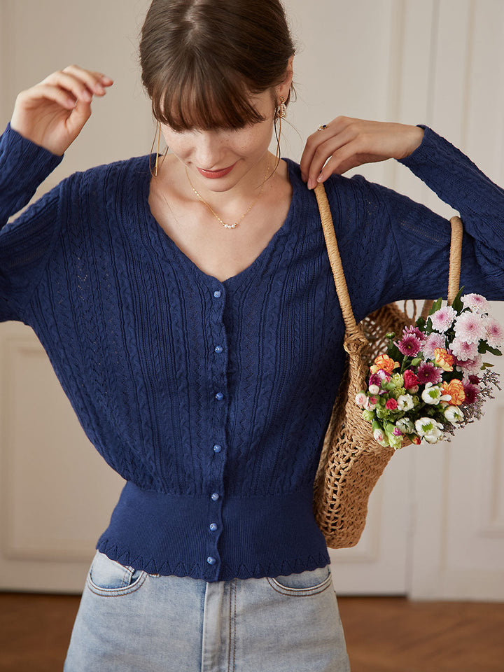 Milena | Lightweight V-Neck Cardigan with Textured Knit Pattern