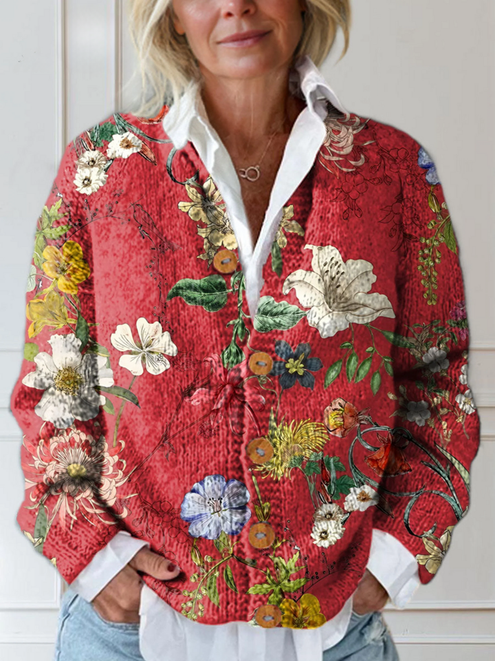 Vianne | Vintage Floral Knit Soft Knit Cardigan
