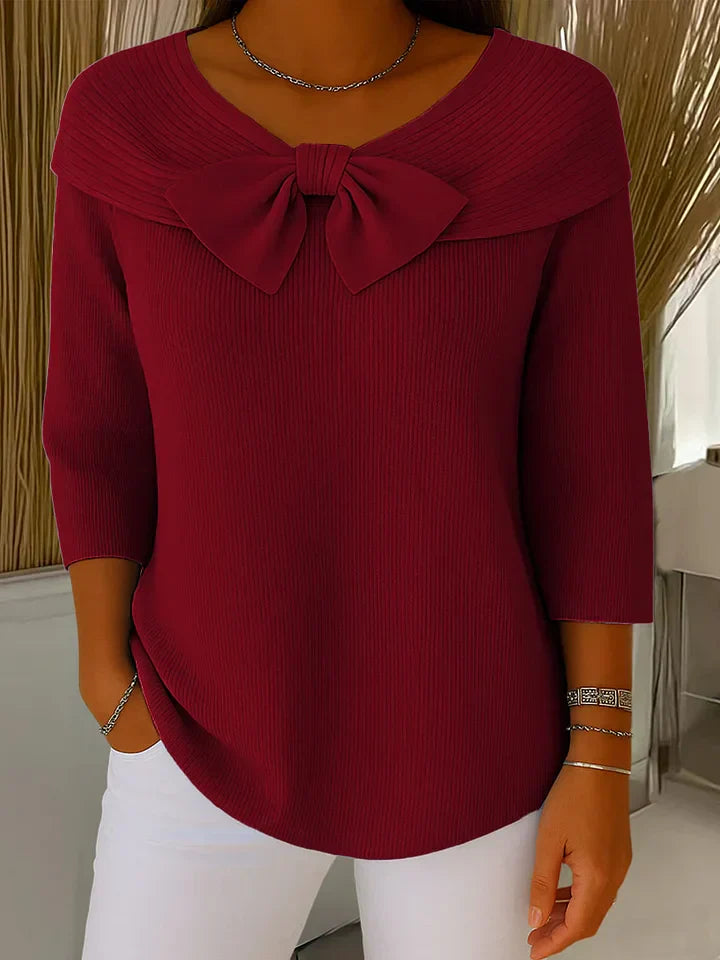 Serenna | Classic Round Neck Knit Sweater with Bow Detail