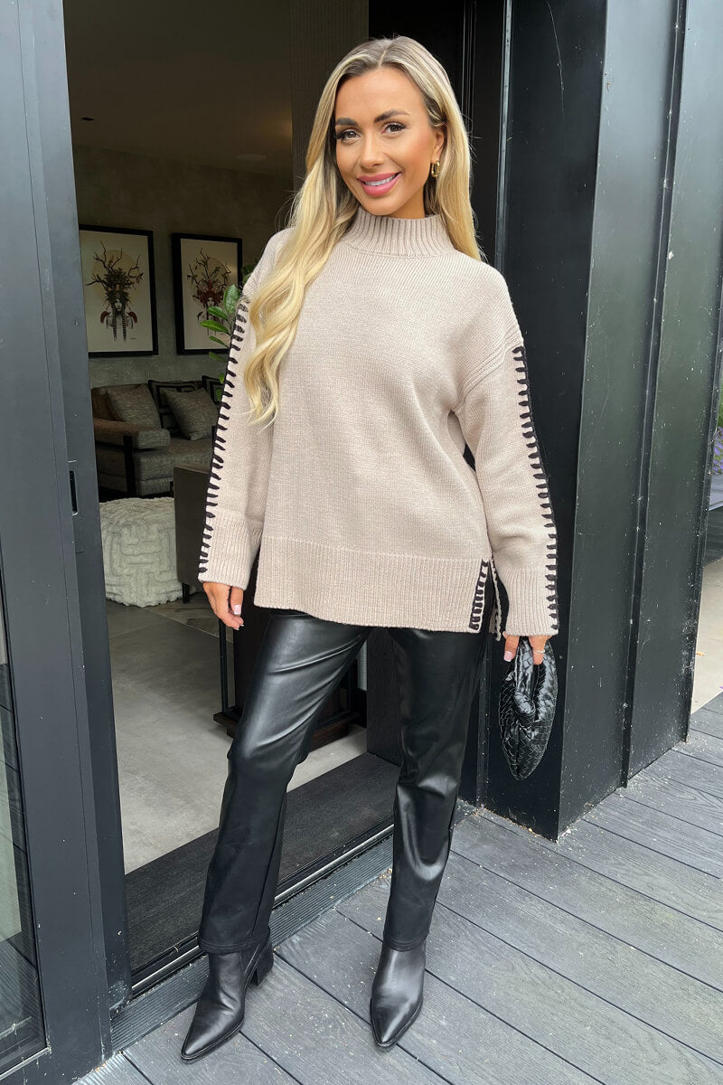 Ottilie | Minimalist Contrast-Stitch Mock Neck Sweater