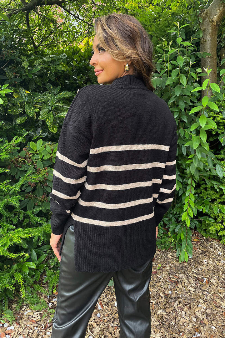 Emilia | Striped Knit Sweater with Shoulder Button Detail