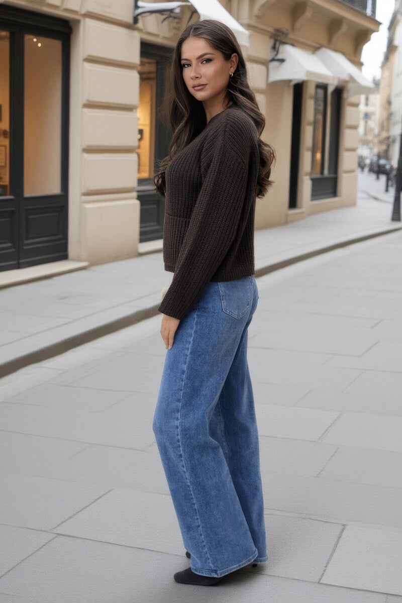 Leilani | Knitted Cardigan with Gold Buttons and Patch Pockets