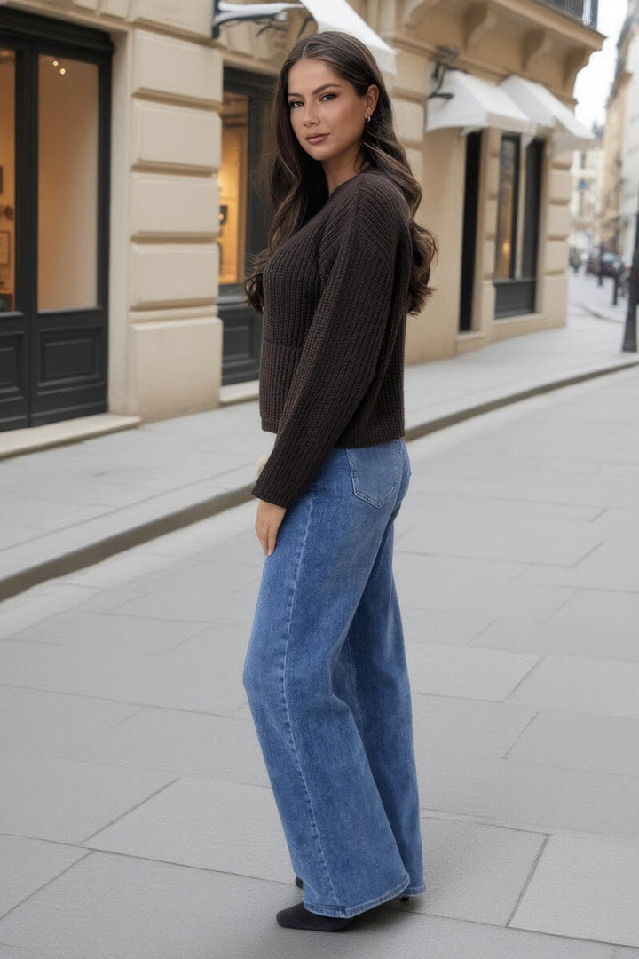 Leilani | Knitted Cardigan with Gold Buttons and Patch Pockets