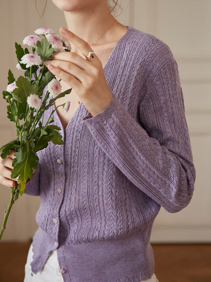 Milena | Lightweight V-Neck Cardigan with Textured Knit Pattern