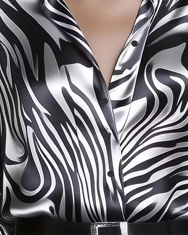 Carenza | Elegant Abstract-Print Glossy Shirt