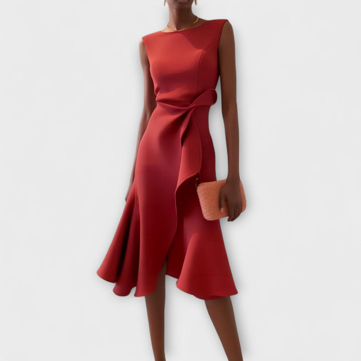 Katharine | Asymmetric Drape Midi Dress