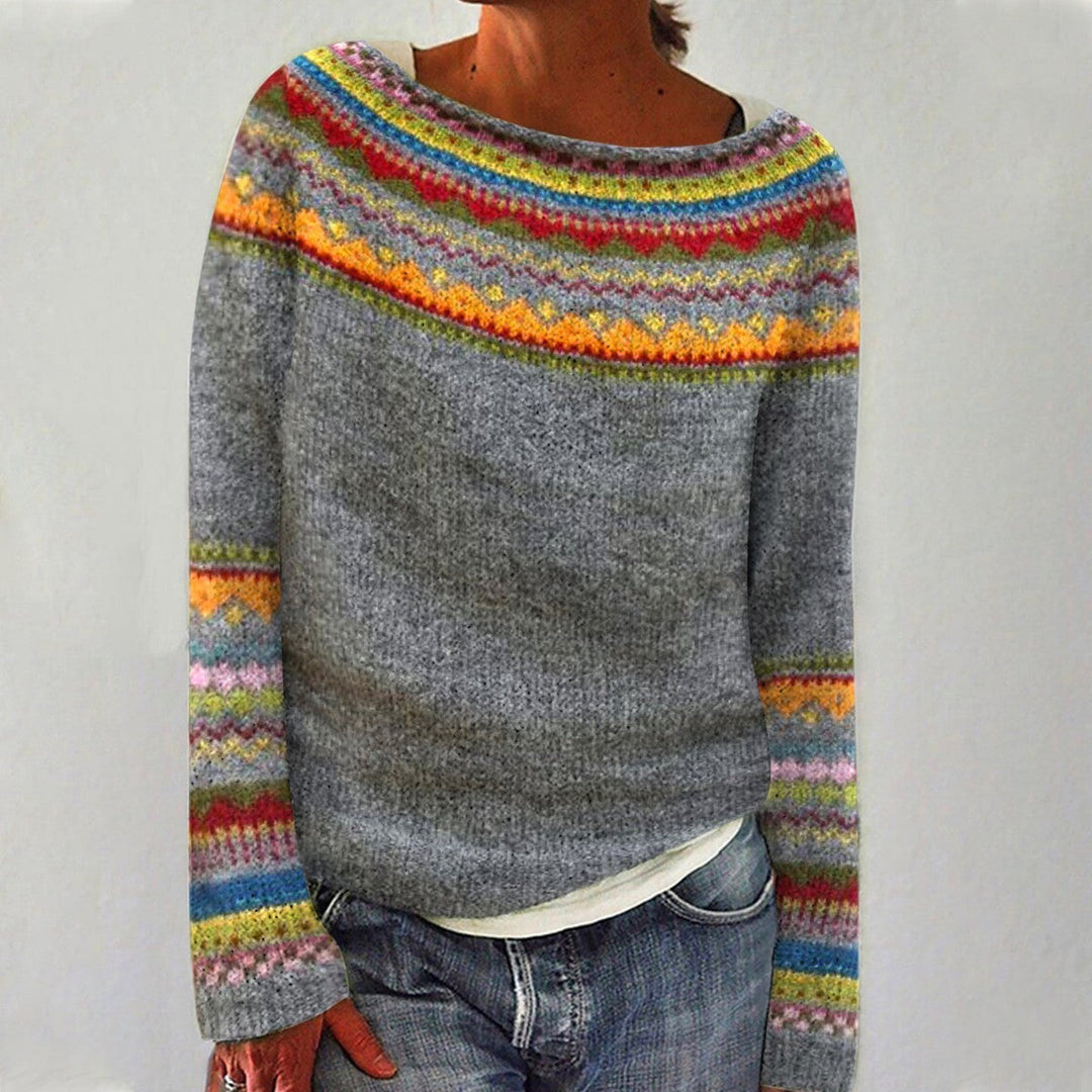 Silvia | Retro Striped Knit Sweater with Colorful Pattern