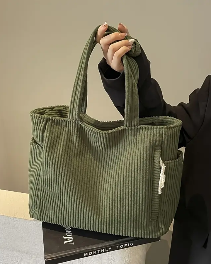 Aria | Ribbed tote bag with decorative drawstring