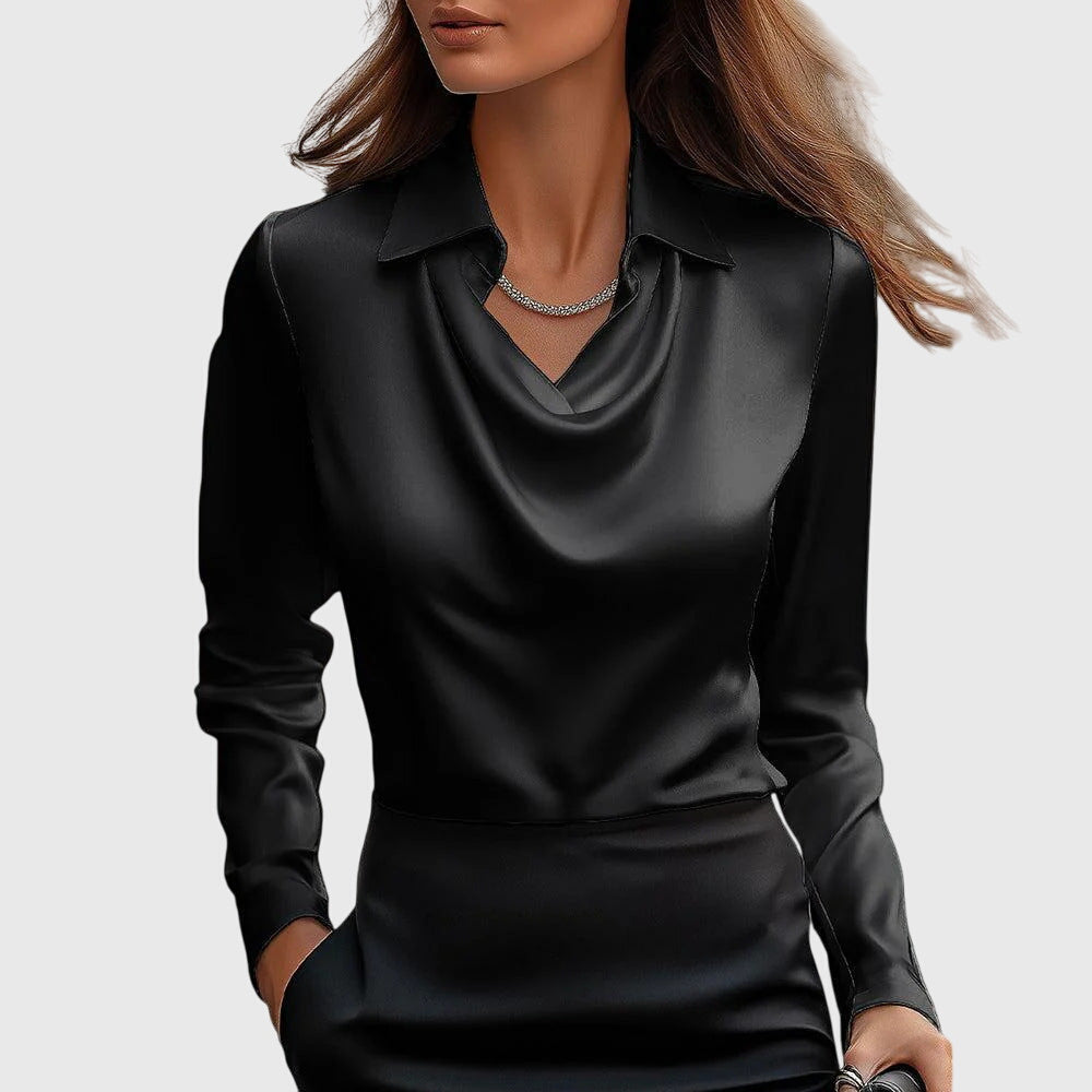 Sylvie | Chic Glossy Pleated-Neck Blouse