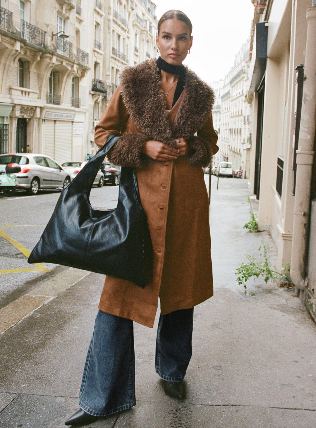 Allegra | Classic Long Trench Coat with Warm Fur Accents