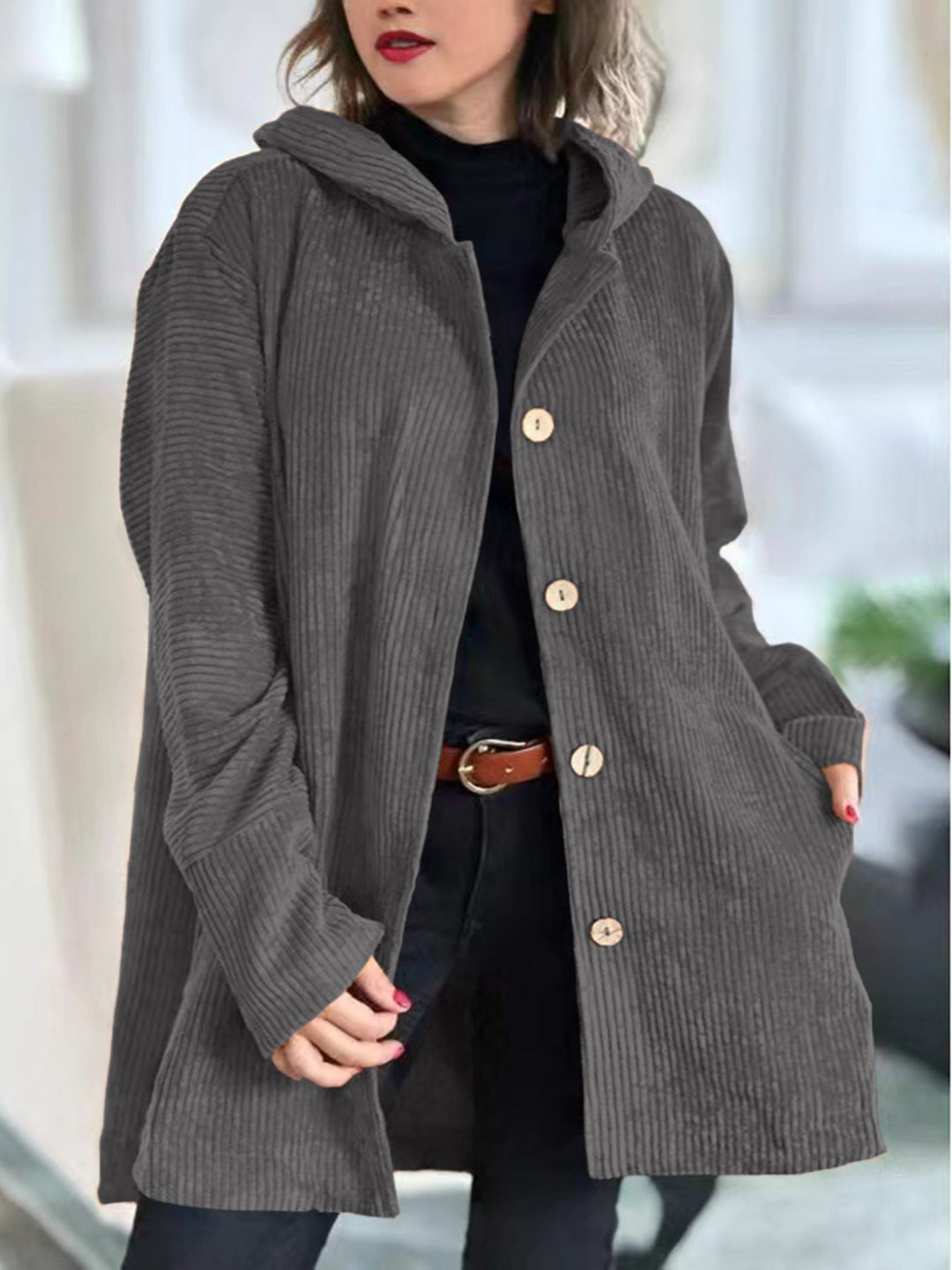 Valea | Cozy Corduroy Hooded Button Jacket