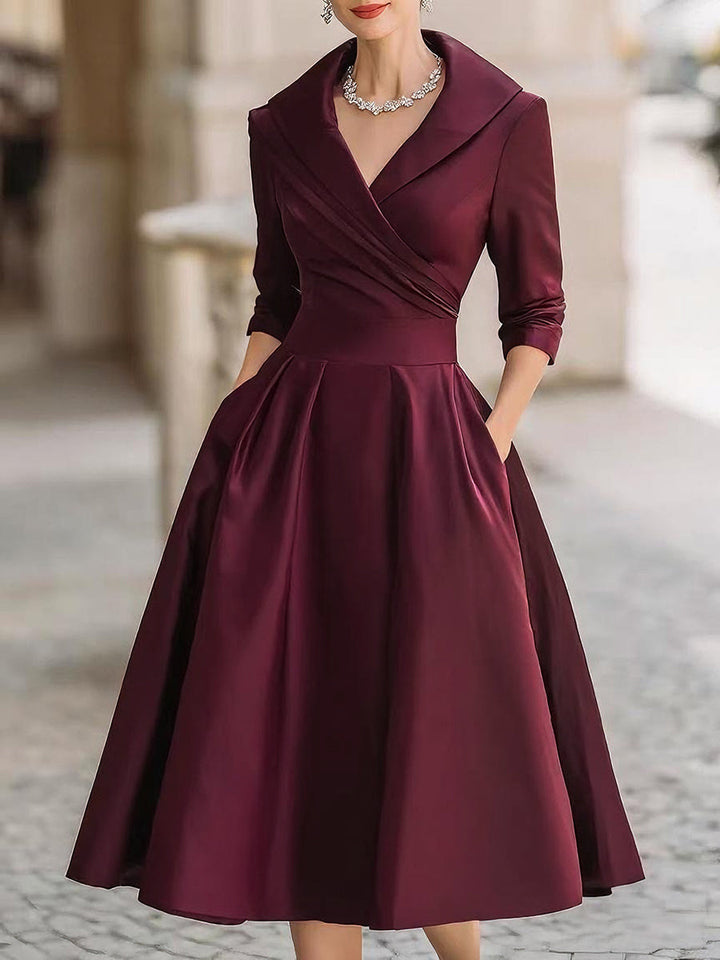 Lea | Elegant Draped Midi Dress with A-Line Silhouette