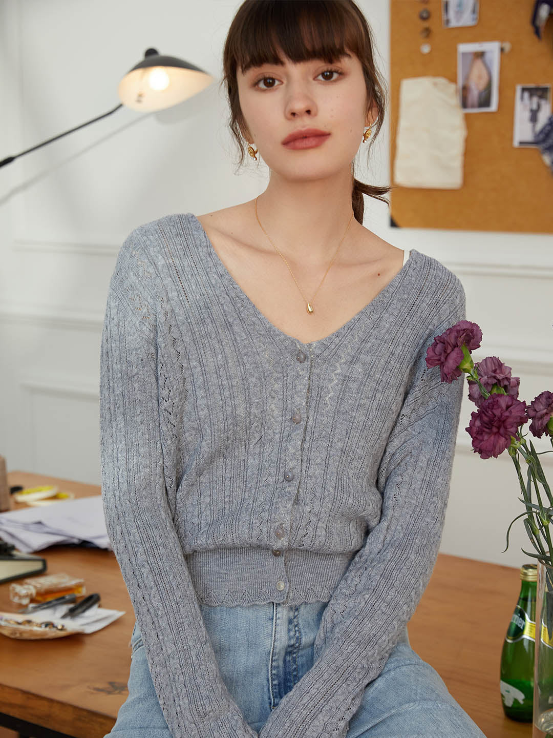 Milena | Lightweight V-Neck Cardigan with Textured Knit Pattern