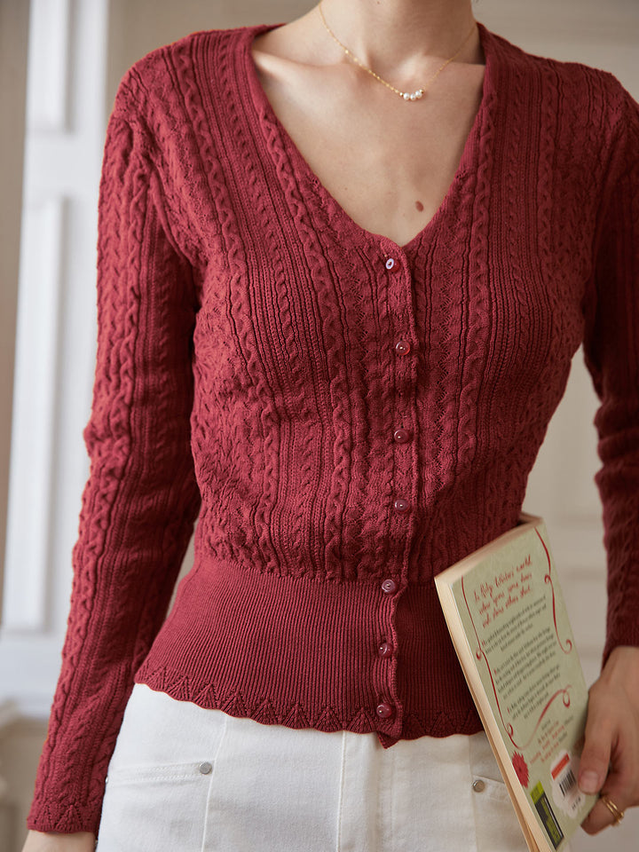 Milena | Lightweight V-Neck Cardigan with Textured Knit Pattern