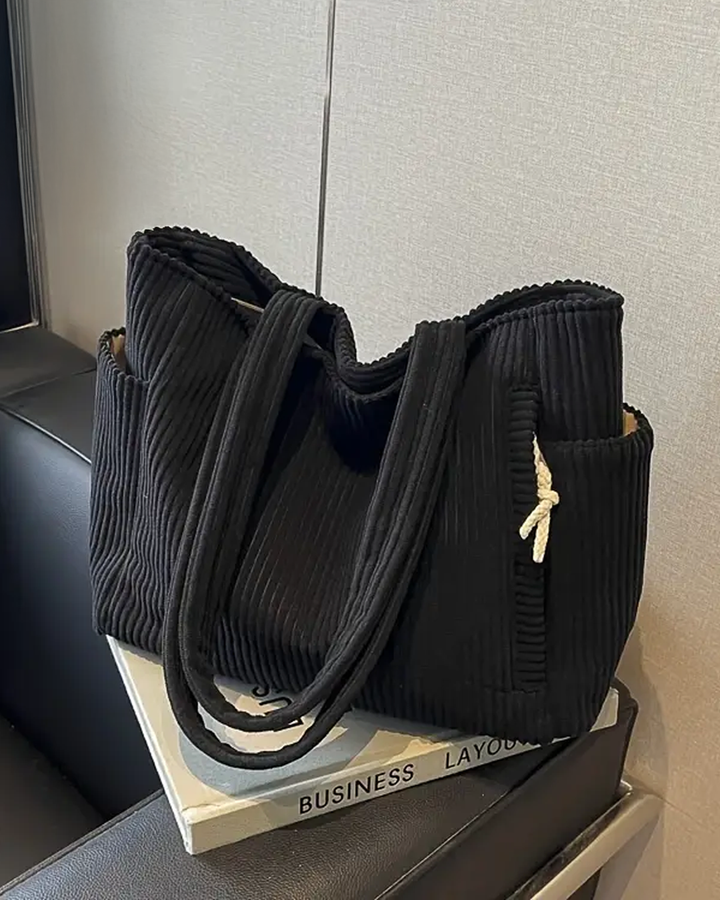 Aria | Ribbed tote bag with decorative drawstring
