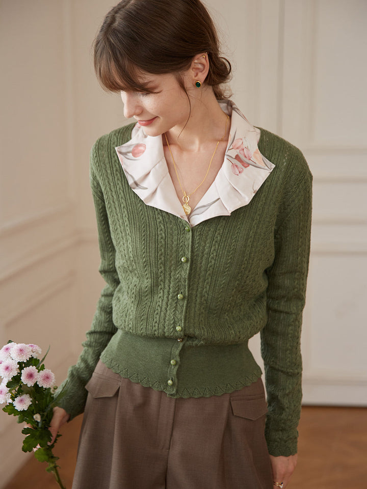 Milena | Lightweight V-Neck Cardigan with Textured Knit Pattern