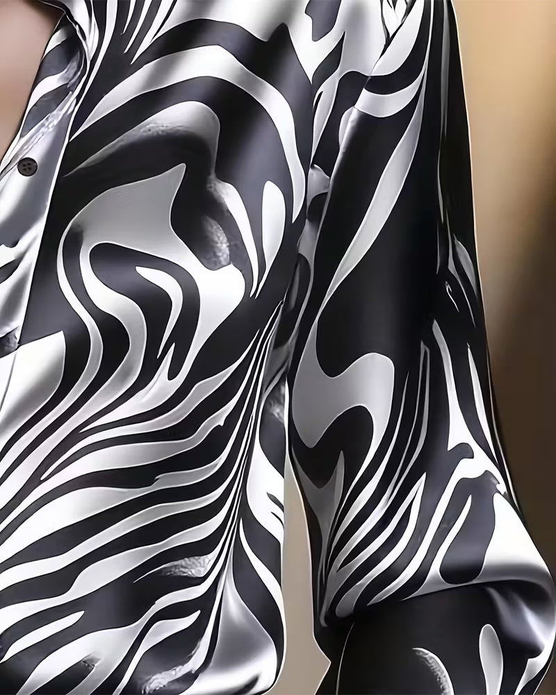 Carenza | Elegant Abstract-Print Glossy Shirt
