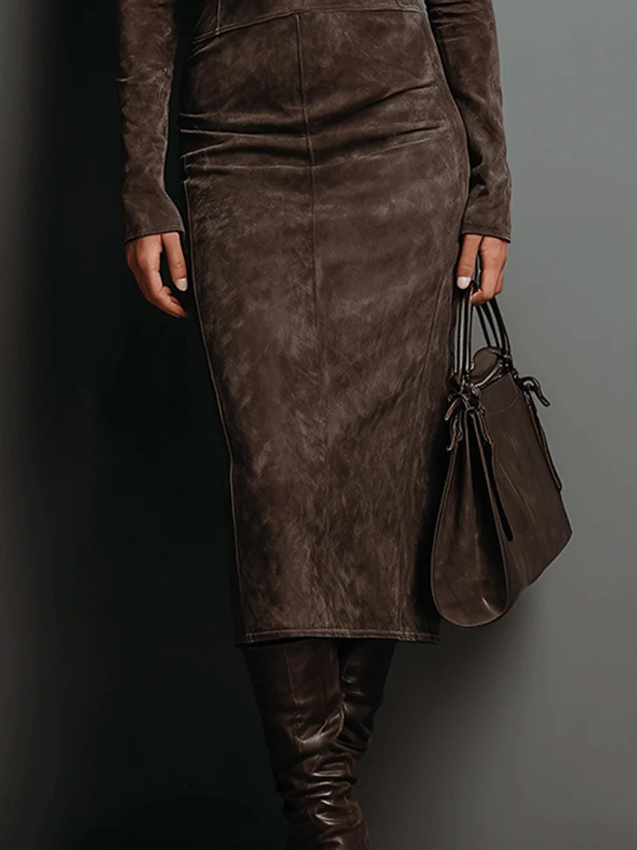 Aisola | Elegant High-Neck Long-Sleeve Midi Dress