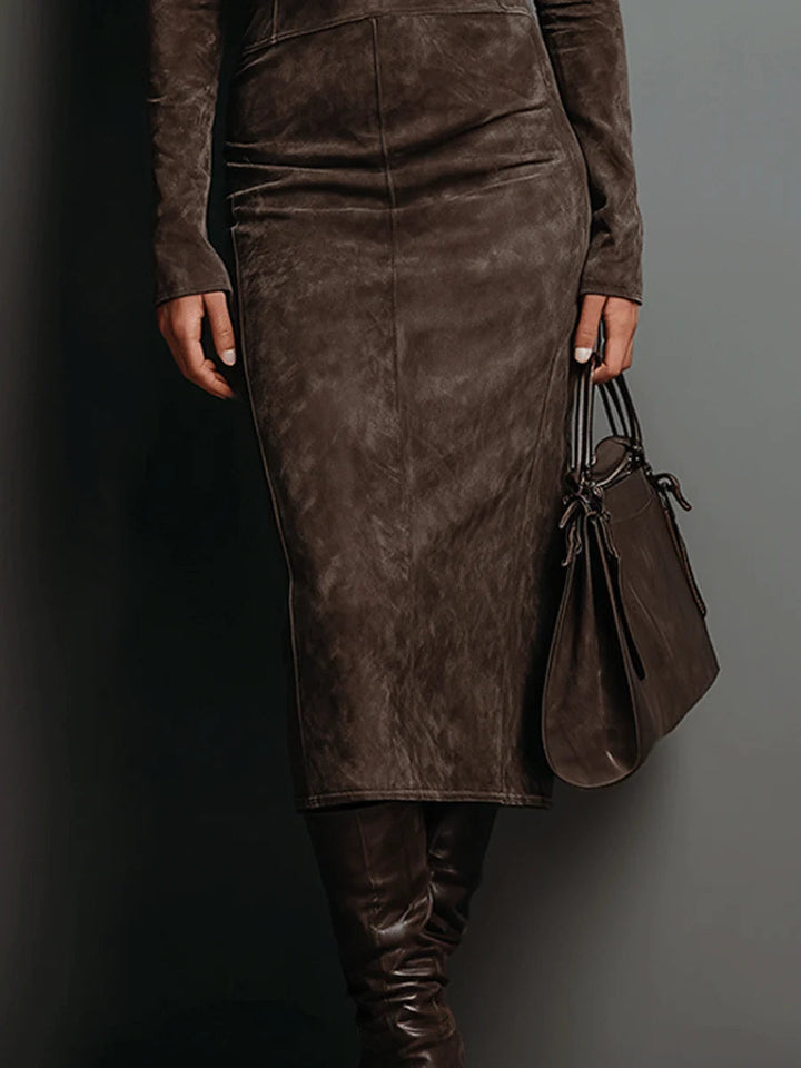Aisola | Elegant High-Neck Long-Sleeve Midi Dress