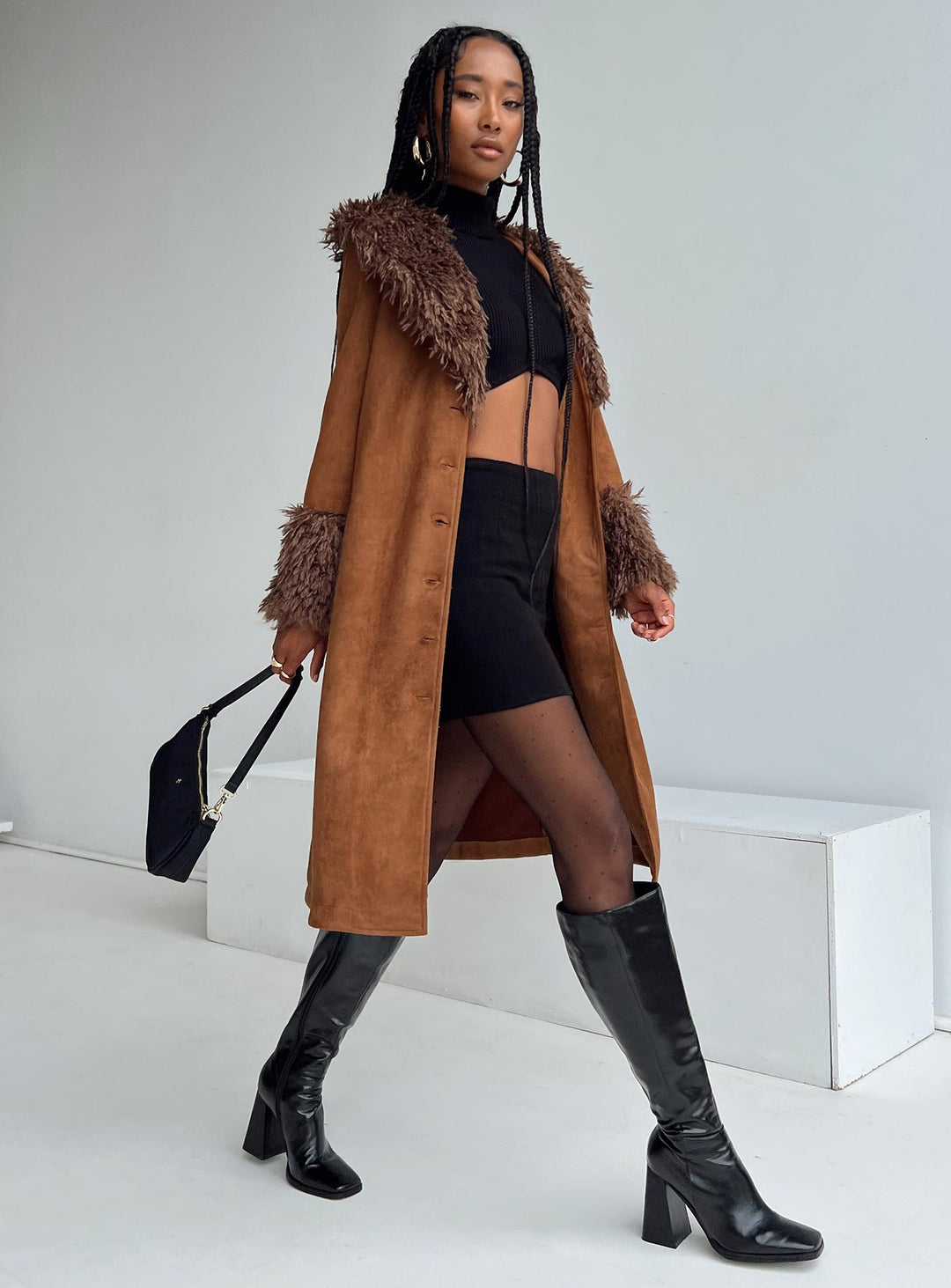 Allegra | Classic Long Trench Coat with Warm Fur Accents