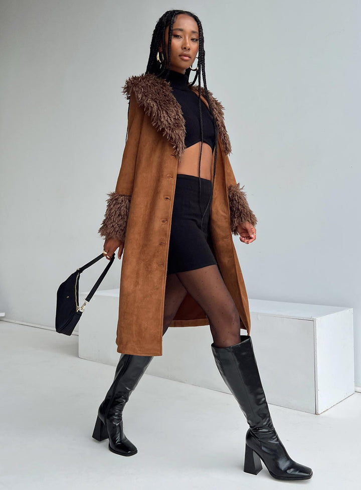 Allegra | Classic Long Trench Coat with Warm Fur Accents