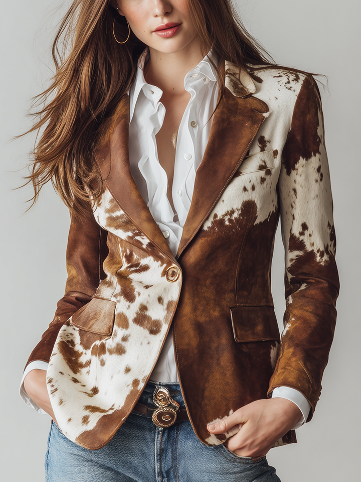Iskra | Cow Print Suede Blazer with Tailored Fit