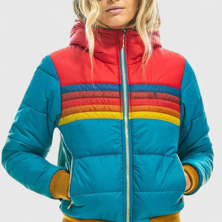Ondine | Retro Color Block Puffer Jacket with Hood