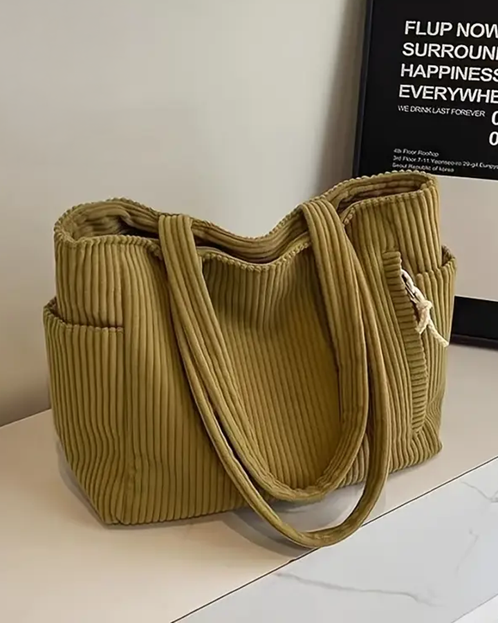Aria | Ribbed tote bag with decorative drawstring