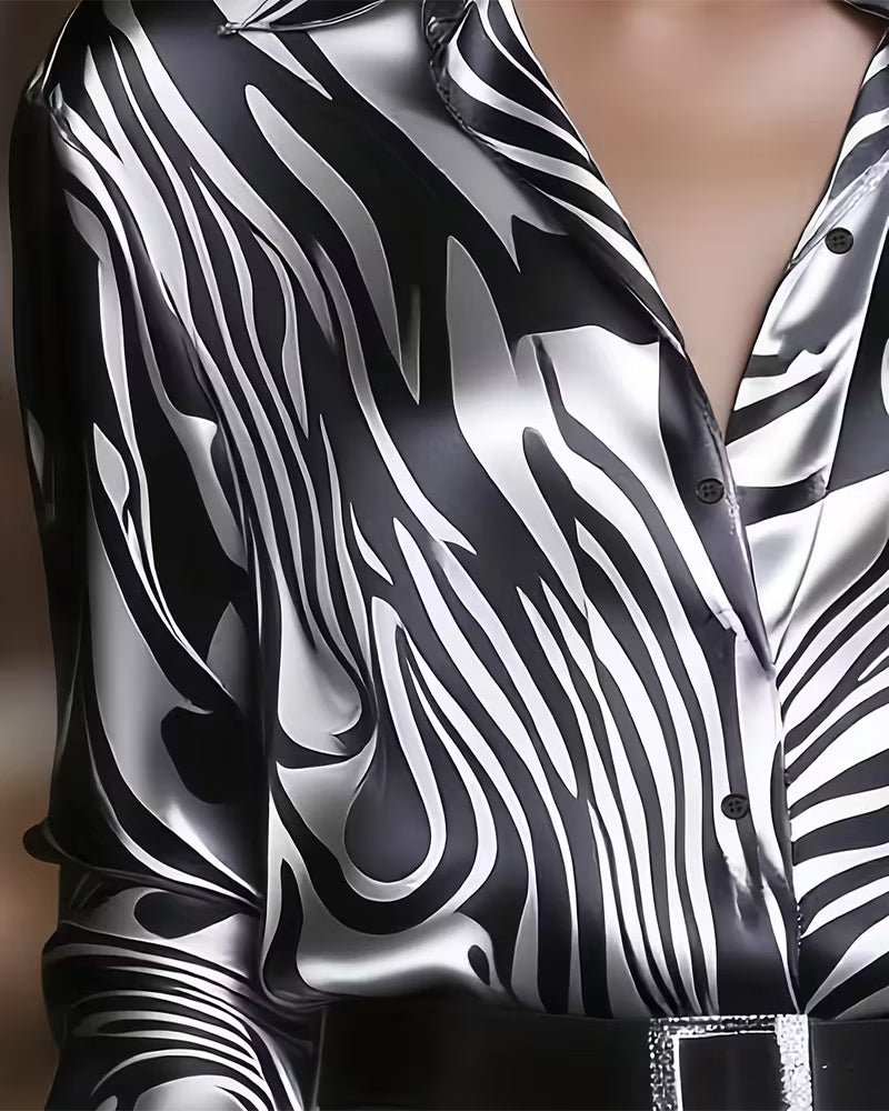 Carenza | Elegant Abstract-Print Glossy Shirt