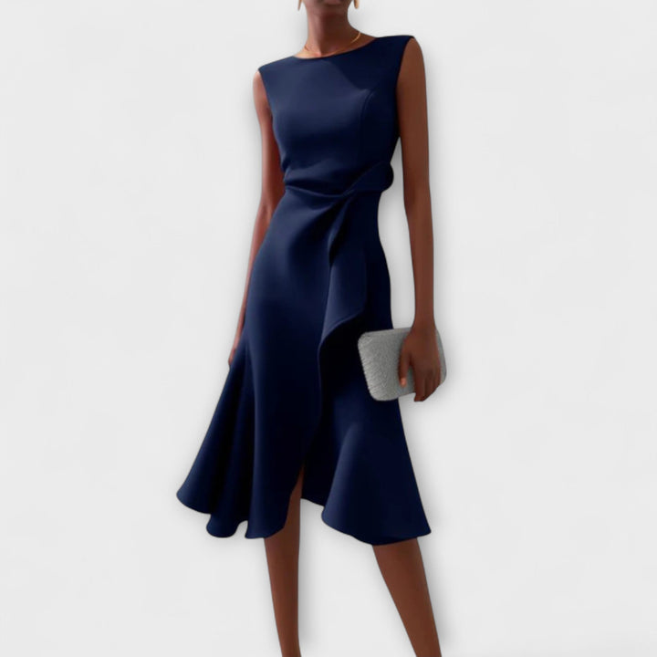 Katharine | Asymmetric Drape Midi Dress
