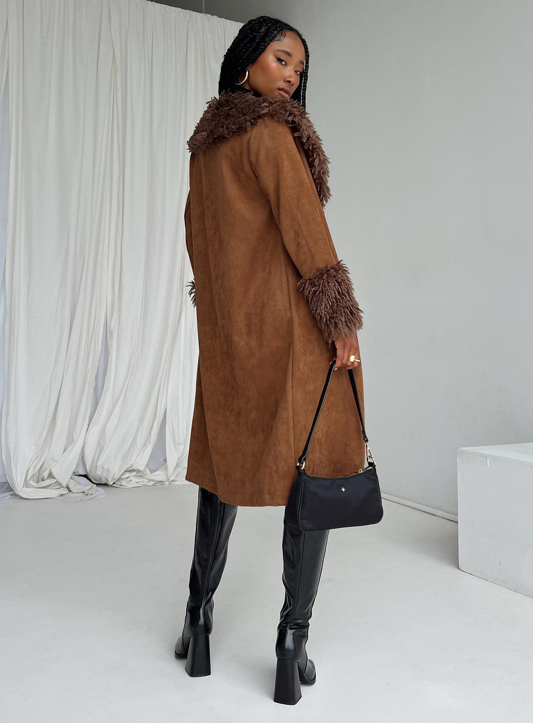 Allegra | Classic Long Trench Coat with Warm Fur Accents