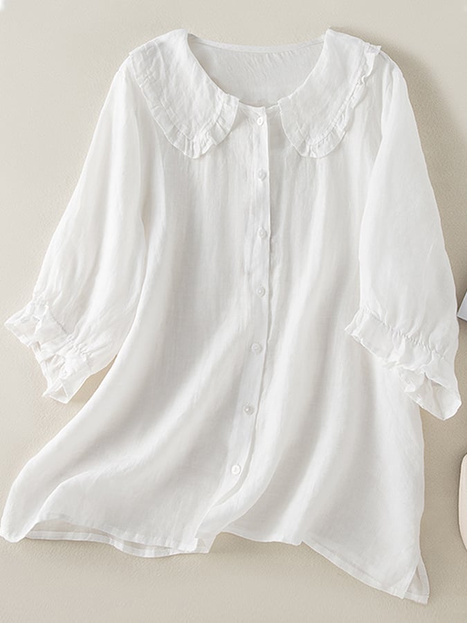Maren | Lightweight Button-Up Top with Ruffle Neckline