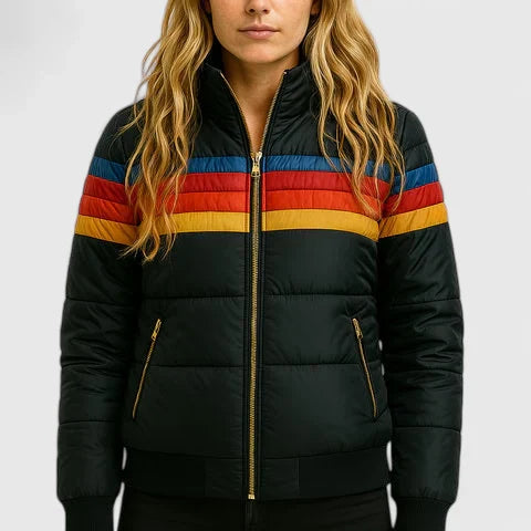 Ondine | Retro Color Block Puffer Jacket with Hood