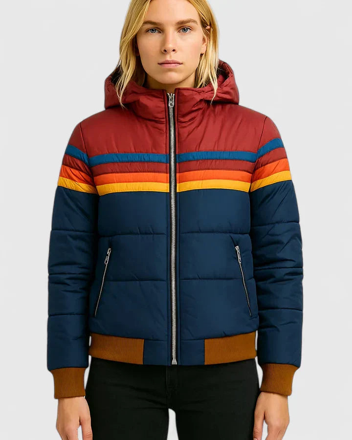 Ondine | Retro Color Block Puffer Jacket with Hood
