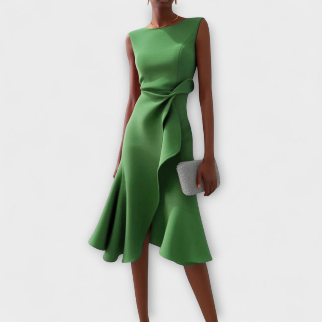 Katharine | Asymmetric Drape Midi Dress
