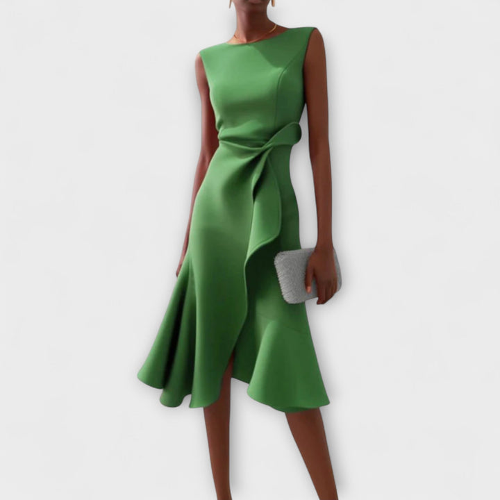 Katharine | Asymmetric Drape Midi Dress