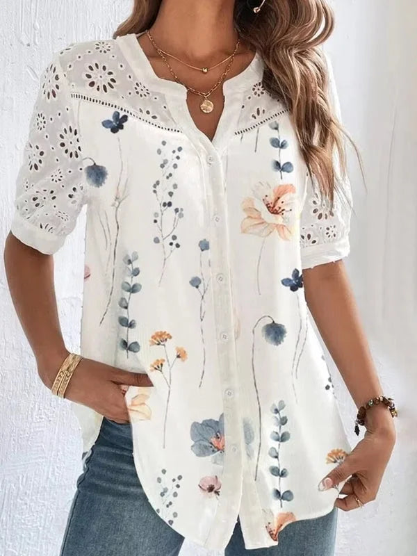 Mecca | Embroidered Short Sleeve Blouse