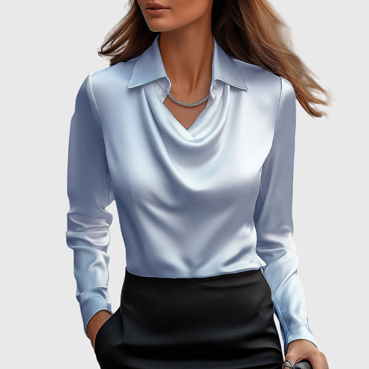 Sylvie | Chic Glossy Pleated-Neck Blouse