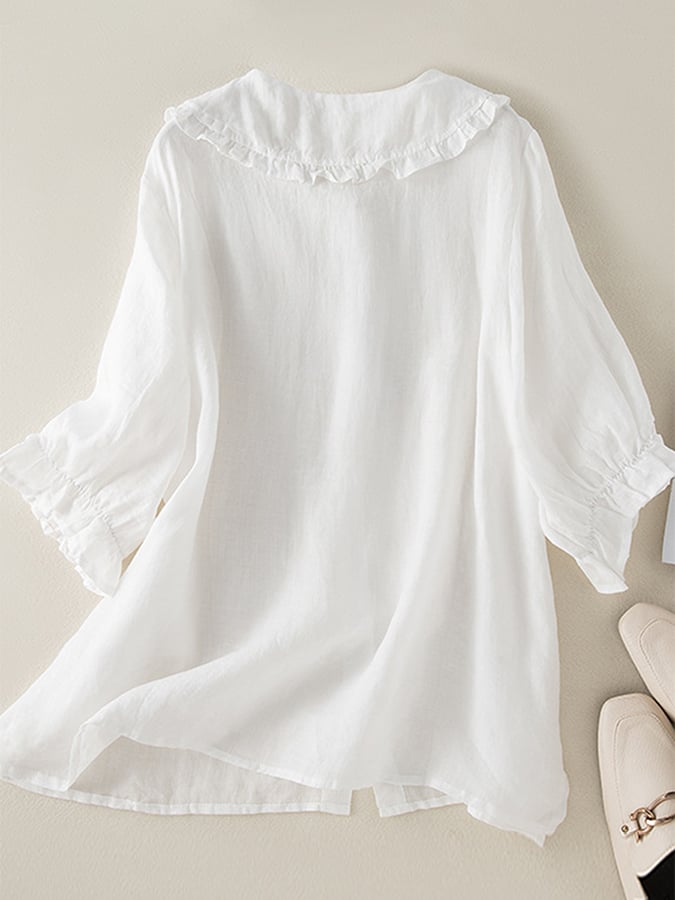 Maren | Lightweight Button-Up Top with Ruffle Neckline