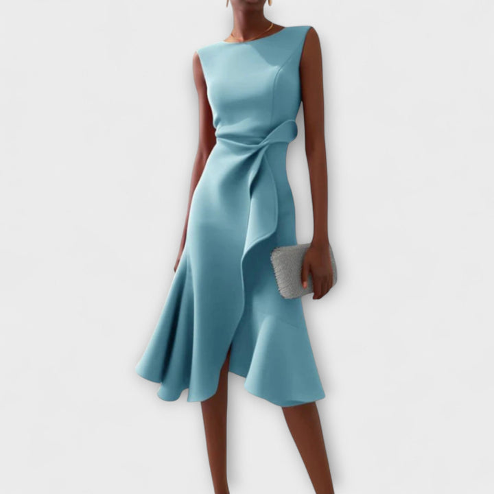 Katharine | Asymmetric Drape Midi Dress